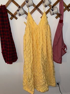 NWT Free People yellow Textured Sundress with Spaghetti Straps